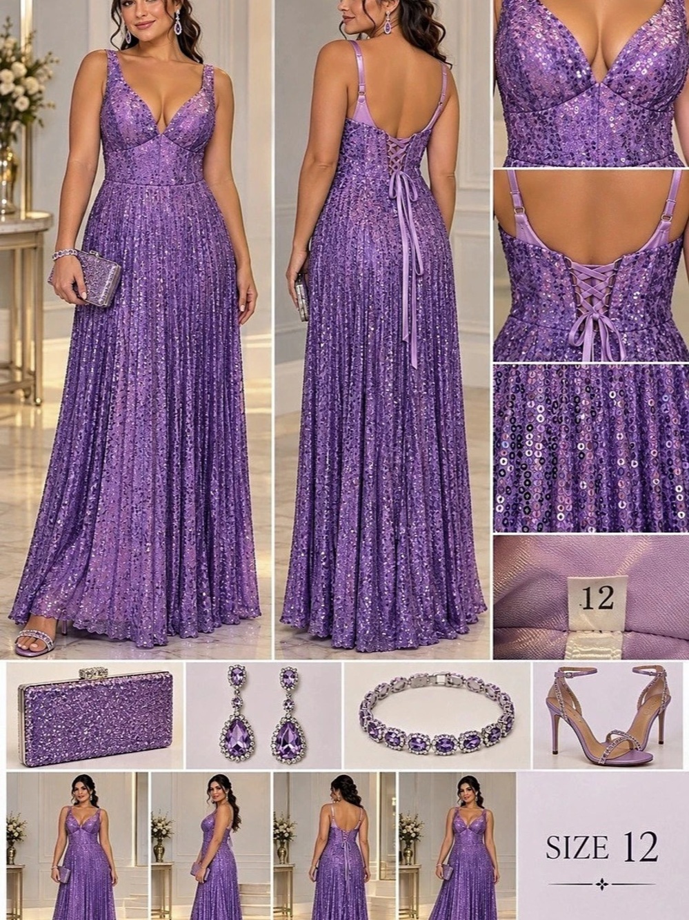 Chuanqiefu Zhuang Purple Sequin Maxi Dress Size 12 NWT